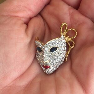 Vintage Swarovski Gold and Silver Mask Brooch